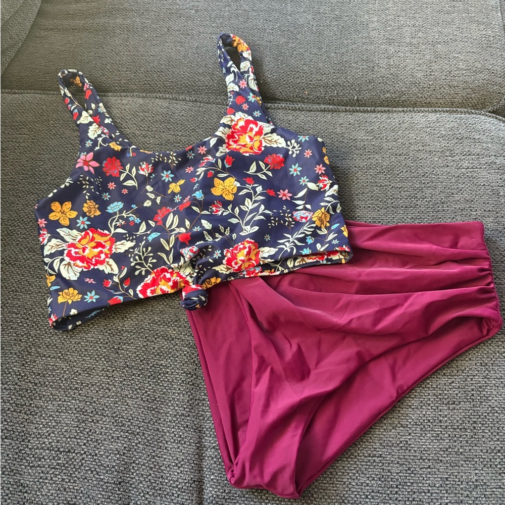 Zaful Floral Bikini with Burgundy Accent